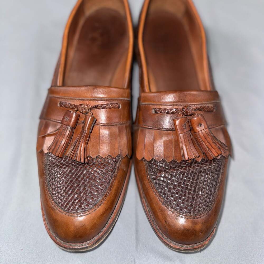 Allen Edmonds Maxfield Brown Leather Tassel Kiltie Woven Loafers Size 11.5